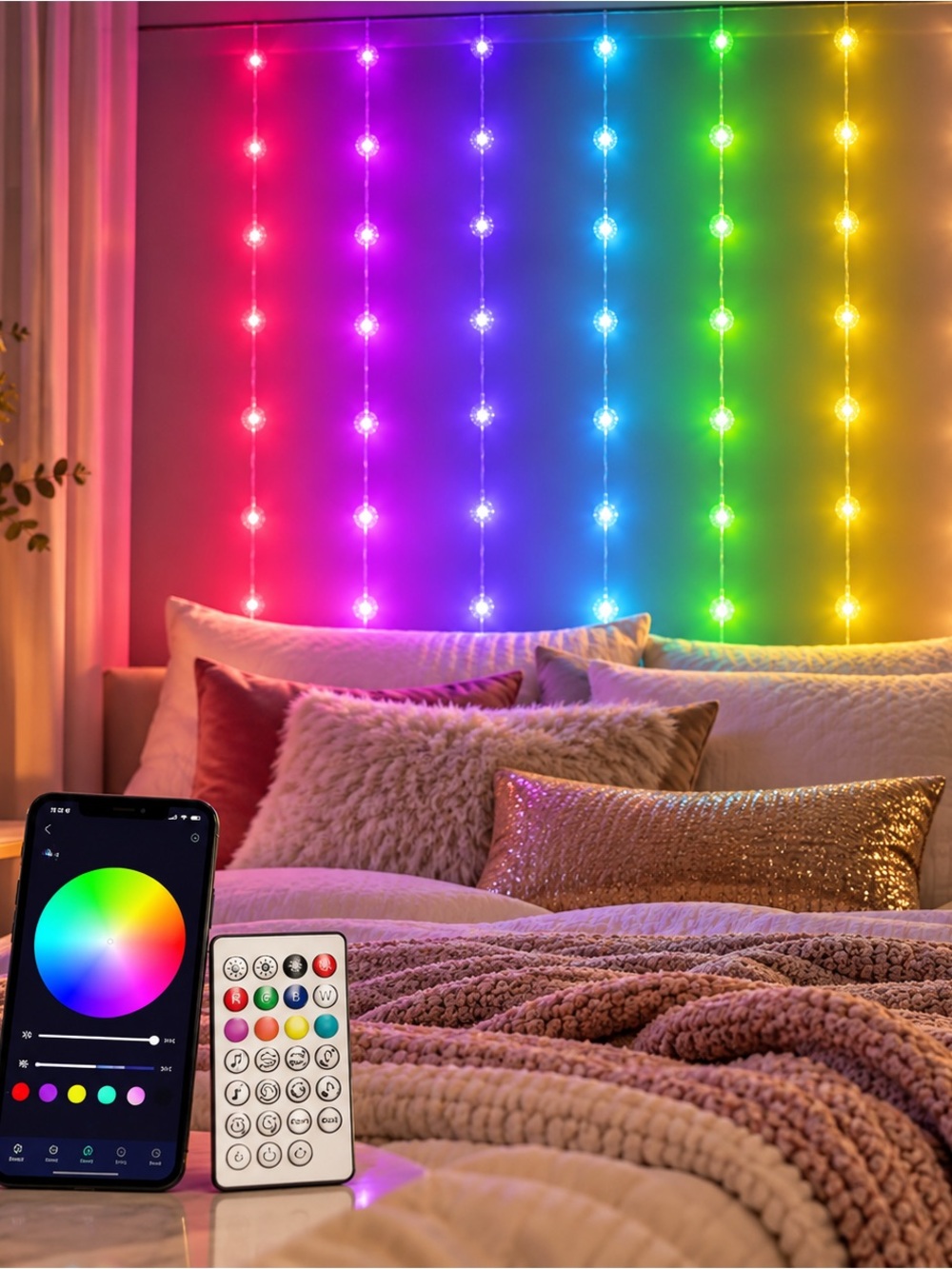 InnoVibe Smart Curtain Lights 96 LED Bluetooth App Remote Sound Reactive